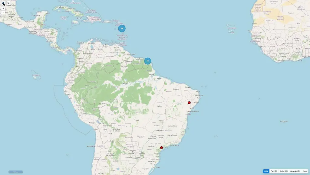 O mapa dos projetos: Guiana, Caribe e Brasil